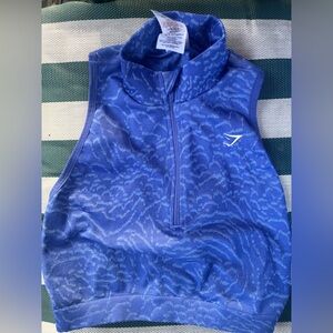 Gymshark Women's Blue Patterned Racerback Muscle Tee | Size Medium